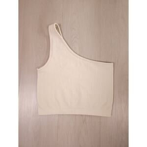 JoyLab Size M One-Shoulder Ribbed Crop Top | Beige Cream Athleisure Tank